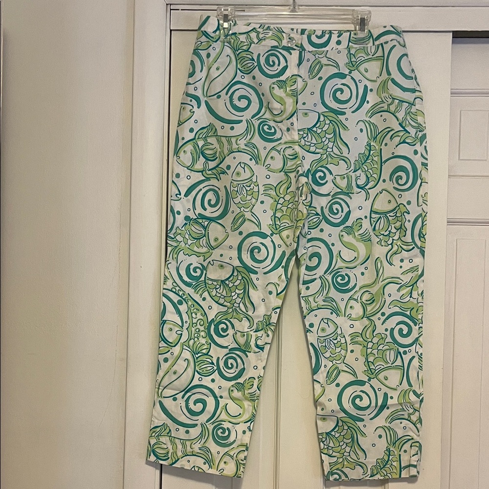 Vintage Lilly Pulitzer Green and White Straight Leg Pants